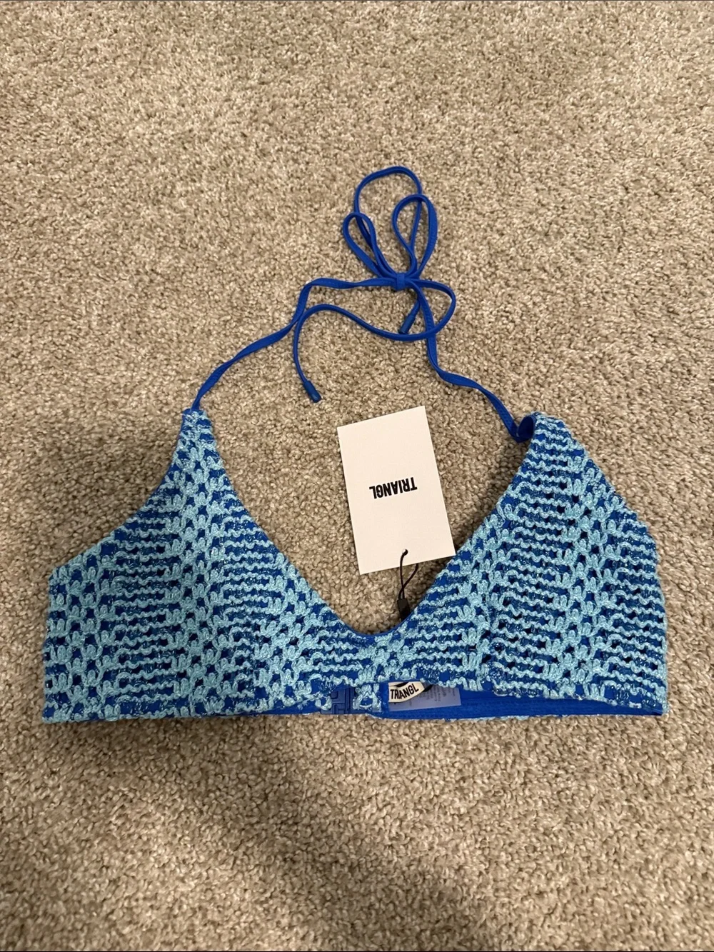 triangl swimwear Blue Crochet Halter Bikini Top